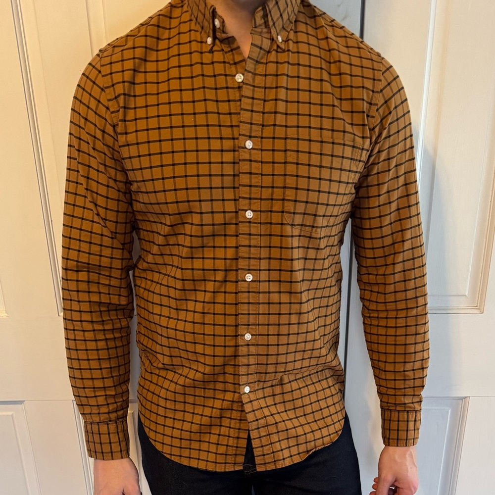 J. Crew Tan and Black Checkered Shirt